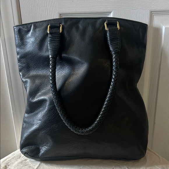 margot Handbags - Margot Classic Black Leather Tote Handbag with Braided Handles